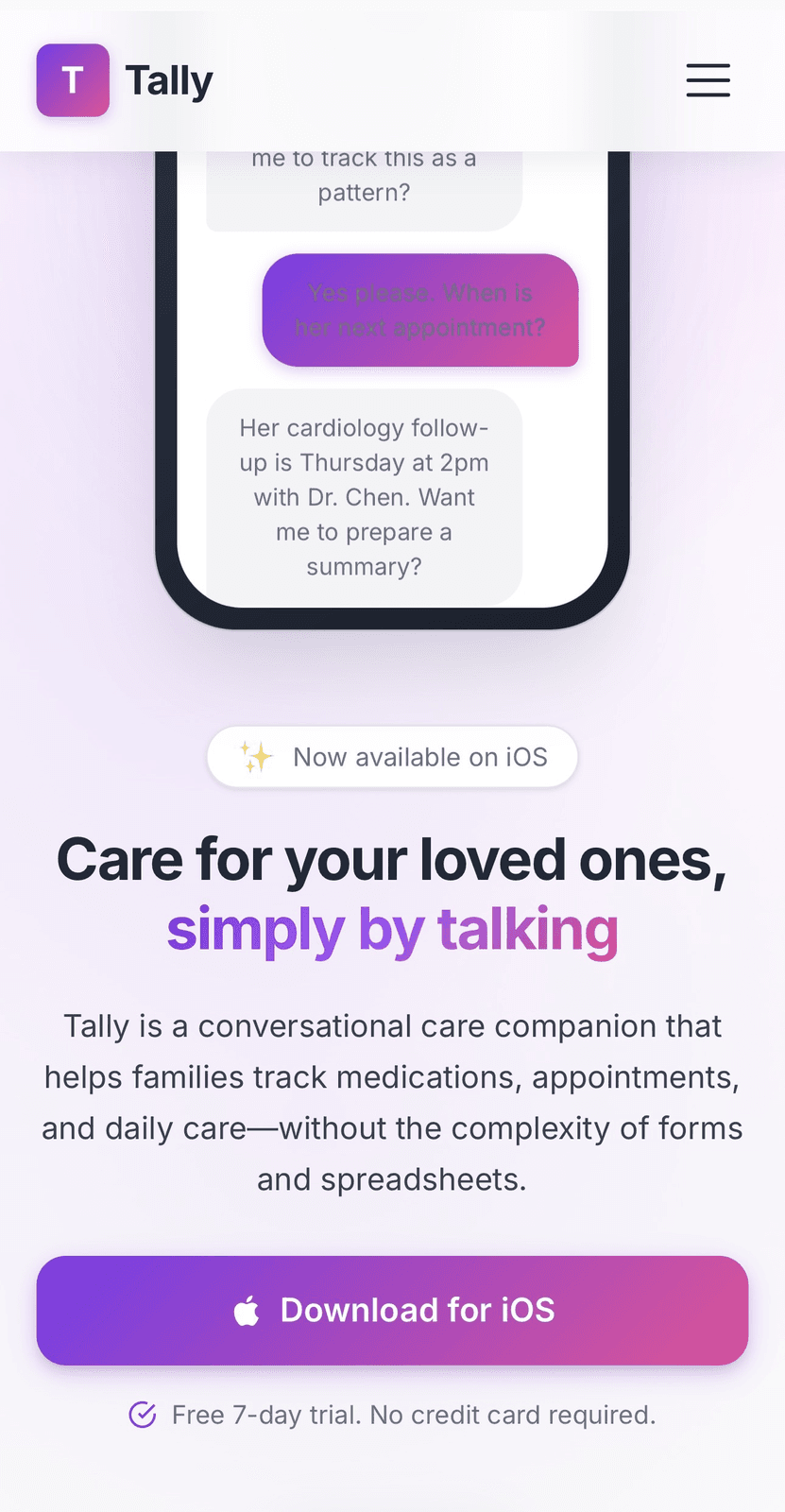 Tally — Voice-First Care Companion