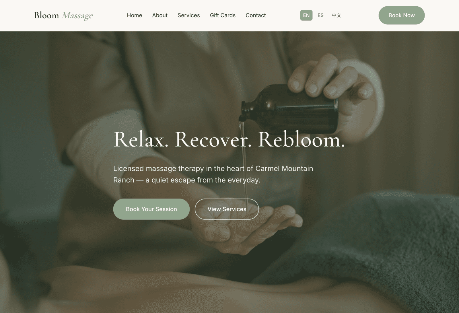 Bloom Massage — Massage therapy site with online booking